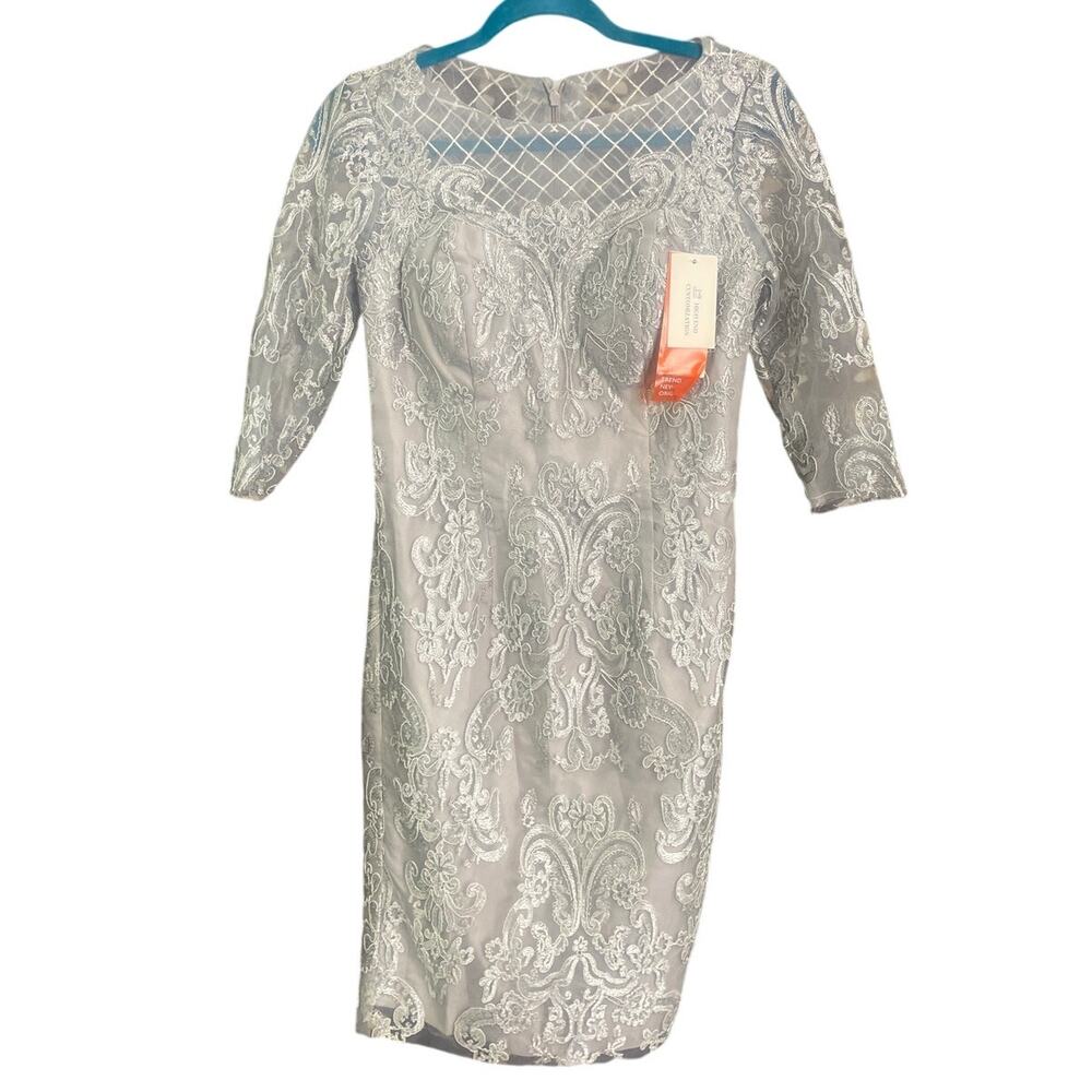 MOTHER OF THE BRIDE GROOM sz 6 silver grey embroidered midi dress nwt B28